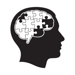 Human Head Silhouette with Puzzle Brain for Mental Health and Psychology Concept