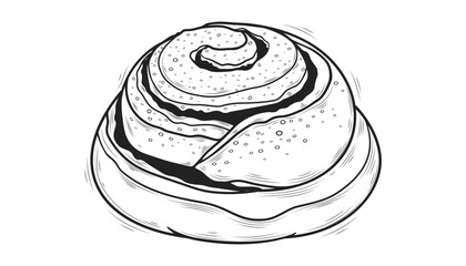 Cinnamon Bun. Vector illustration of a snail bun, hand-drawn in line art style. Close-up