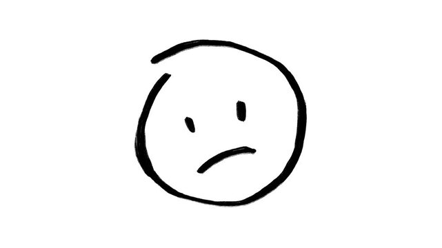 Animated Hand-Drawn Sad Face Doodle Loop: Distress, Anxiety, or Mental Health Concept on White Background. Simple Sketch for Emotional Expression, Unhappiness, Worry, or Melancholy.