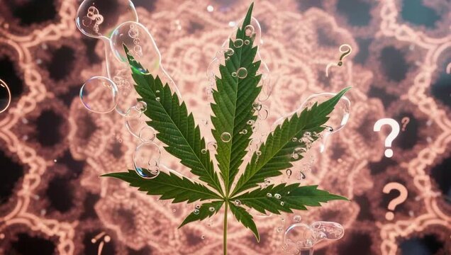 Marijuana leaf with bubbles and pattern