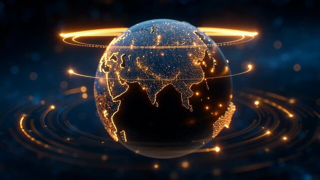 Server and optic technology connect globe with advanced networking to communicate efficiently, creating futuristic digital world with glowing energy lines and innovation, enabling global networking