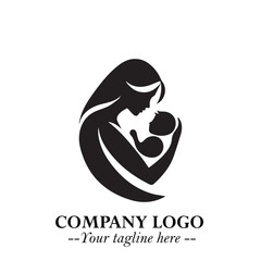 Mom and Baby Logo Symbol in Black on White Background for Gentle Minimalist Branding Design Art