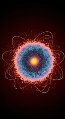 Vibrant abstract representation of microscopic matter, illustrating the core principles of atomic structure, energy, and interconnected particles ,atom ,system ,connection