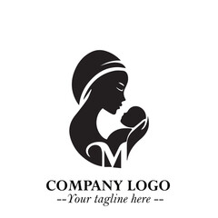 Mom and Baby Logo Symbol in Black on White Background for Gentle Minimalist Branding Design Art