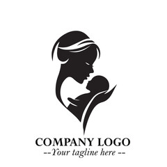 Mom and Baby Logo Symbol in Black on White Background for Gentle Minimalist Branding Design Art