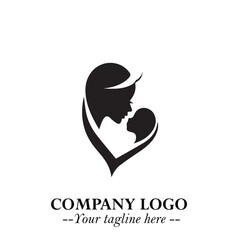 Mom and Baby Logo Symbol in Black on White Background for Gentle Minimalist Branding Design Art