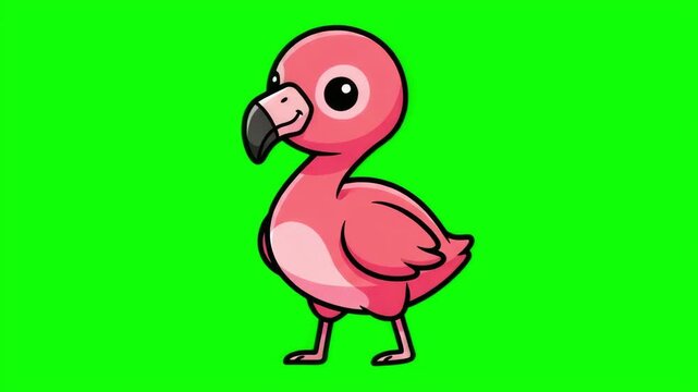 Cute Cartoon Pink Flamingo Bird Walking Animated Loopable Green Screen Chroma Key Element for Tropical Projects