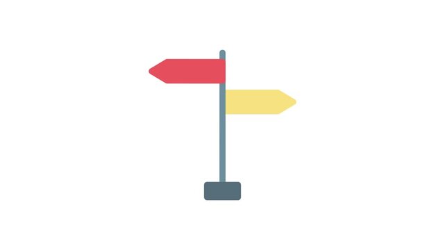 A yellow and red arrow split in two directions, indicating opposing paths or choices.