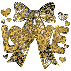 Elegant gold love design with hearts and bow for romantic gifts, Valentine's Day cards, and heartfelt messages of affection and endearment, perfect for celebrations