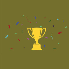 Gold trophy illustration with colorful confetti celebration