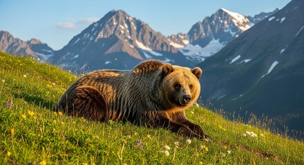 Powerful grizzly bear standing or walking in its natural habitat with thick fur and strong muscular build.