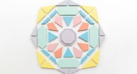 Creative arrangement of soft colored geometric blocks forming a mesmerizing symmetrical design