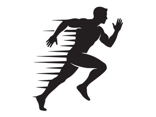 Powerful Runner Sprint Symbol Icon Silhouette white background.