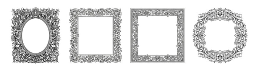 Set of ornate oval and rectangular frames