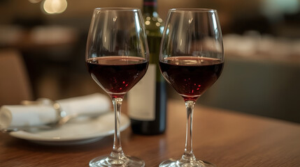 two glasses of red wine on a table