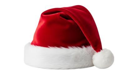 A classic red and white santa hat, cut out png, isolated on transparent background - Christmas decoration, traditional festive santa claus costume accessory concept