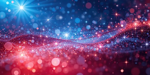 Obraz premium Red and Blue Sparkling Glitter Wave Abstract Background Festive Holiday Design