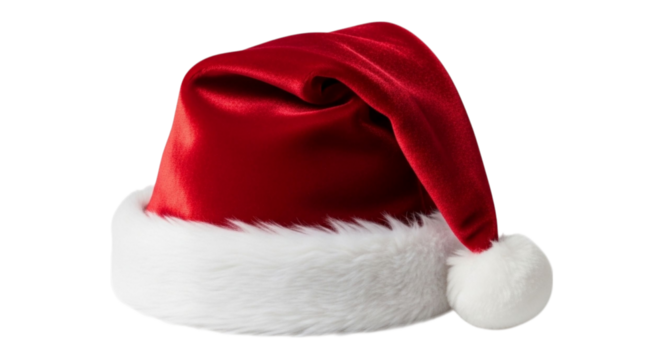 A classic red and white santa hat, cut out png, isolated on transparent background - Christmas decoration, traditional festive santa claus costume accessory concept