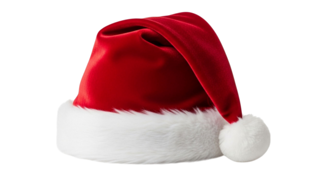 A classic red and white santa hat, cut out png, isolated on transparent background - Christmas decoration, traditional festive santa claus costume accessory concept