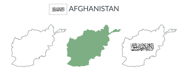 Afghanistan geographical borders isolated on white background. Flag of Afghanistan. Vector flat cliparts.