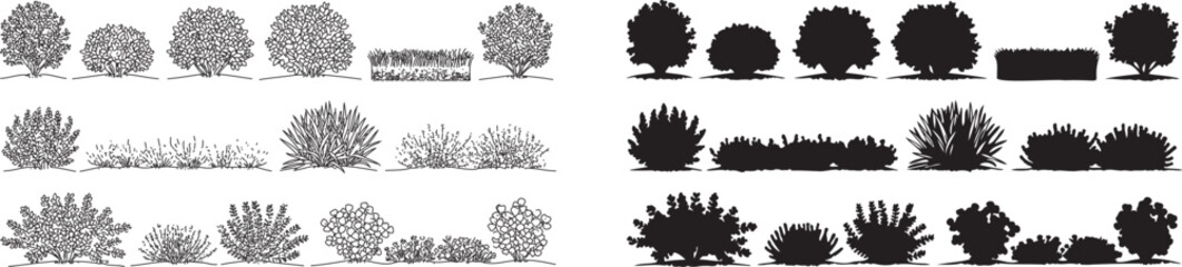 Grass Silhouette Collection – Natural Bush & Plant Shape Vector Pack for Landscape Design