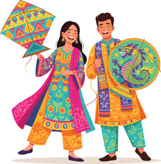 Fototapeta premium People Celebrating Basant Festival with Kites 