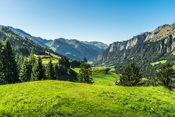 Fototapeta premium Scenic mountain landscape of Muotathal, Canton of Schwyz, Switzerland