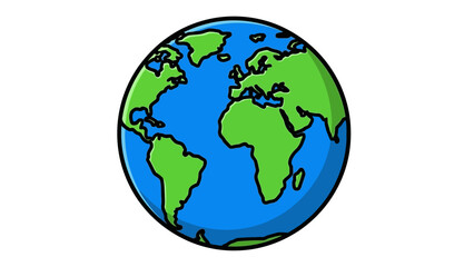 Cartoon illustration of Earth showing continents and oceans, vibrant colors with simple design