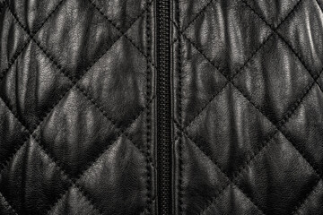 Black Quilted Leather Jacket Texture with Zipper