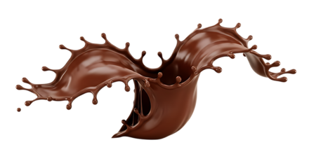 Chocolate splash frozen in motion isolated on transparent background