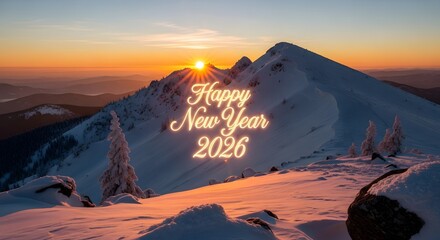 Happy new year sunset mountain snow winter holiday landscape sky peak scenic sunrise 2026 season