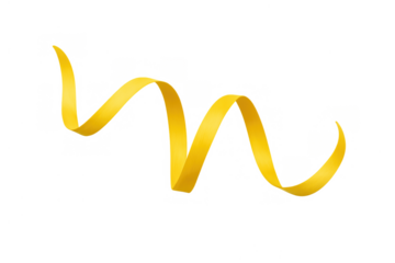 Yellow serpentine ribbon swirling, celebrating festive events, party decoration elements with transparent background