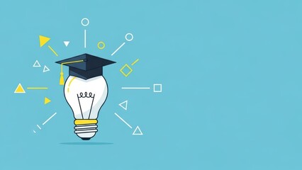 Modern Clean Illustration of Stylized Lightbulb with Graduation Cap