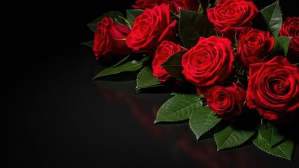 Elegant red roses arrangement on black surface for romantic occasions