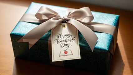 Beautifully Wrapped Gift Box with Tag for Teacher’s Day Celebration