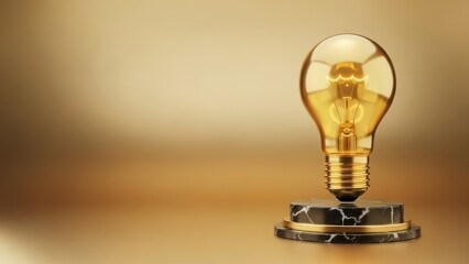 Golden Trophy Shaped Like Lightbulb on Luxurious Pedestal Illustration