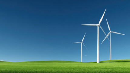 Fototapeta premium Wind turbines generating clean energy on a bright, sunny day. wind turbines stand tall in a field, harnessing the power of the wind to create sustainable energy for the future.