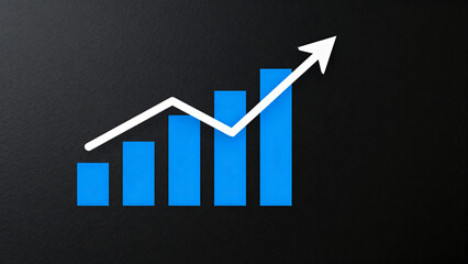 Blue bar chart with upward arrow