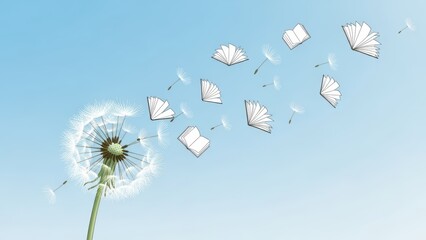 Delicate Dandelion Seeds Transforming into Tiny Open Books in Wind