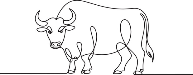 Continuous single line sketch drawing of angry bull cow buffalo wild mammal animal wildlife editable stroke vector illustration. one line Icon drawing