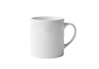 Plain white ceramic coffee mug isolated on transparent background for easy customization and design mockup