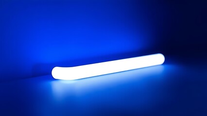 cylinder. Curved luminous tube glowing against a deep blue background with a smooth metallic surface. product launch decks, UI/UX mockups, designed for product launches and innovation pitches.