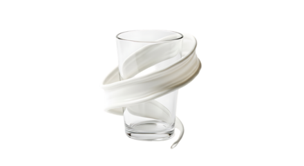 Clear glass vase with white ribbon wrapped around it isolated on transparent background