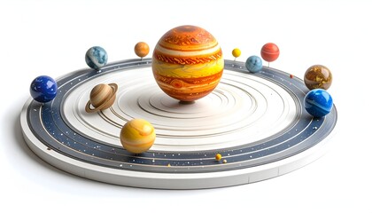 A 3D model of our solar system, with planets orbiting a central sun