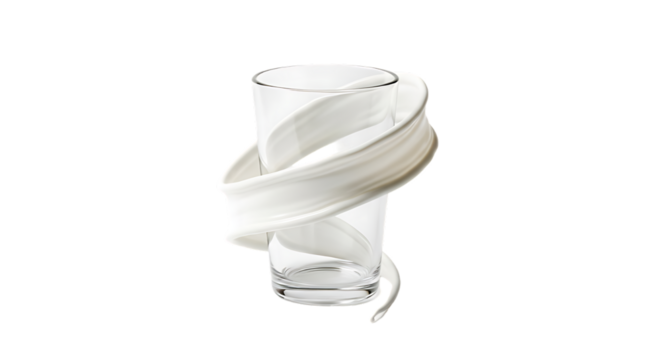 Clear glass vase with white ribbon wrapped around it isolated on transparent background