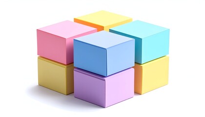 A 3D rendered cube made of colorful squares stacked in a complex arrangement