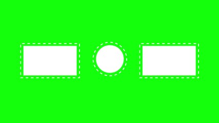 4K template for social media video end screens. Circle and rectangle animation with dotted lines on a green screen. Preview for recommended video channels.