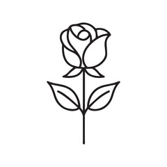 Rose flower black outline icon natural style green leaf celebration design.