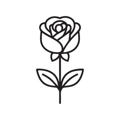 Rose flower black outline icon natural style green leaf celebration design.