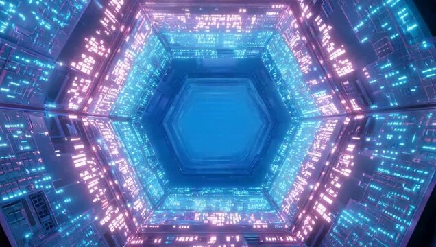 Futuristic glowing hexagonal corridor